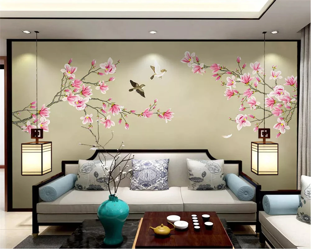 

beibehang Custom 2019 new Chinese magnolia flower background decorative painting stereo papel de parede wallpaper papier peint