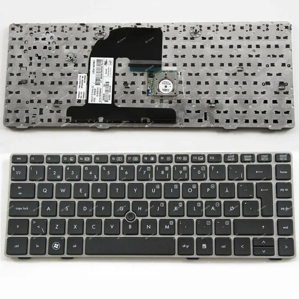 

New DK Norwegian Swedish Nordic Finnish Danish Keyboard For HP Elitebook 8460P 8460W 8470P 8470W Silver Frame, with Pointer