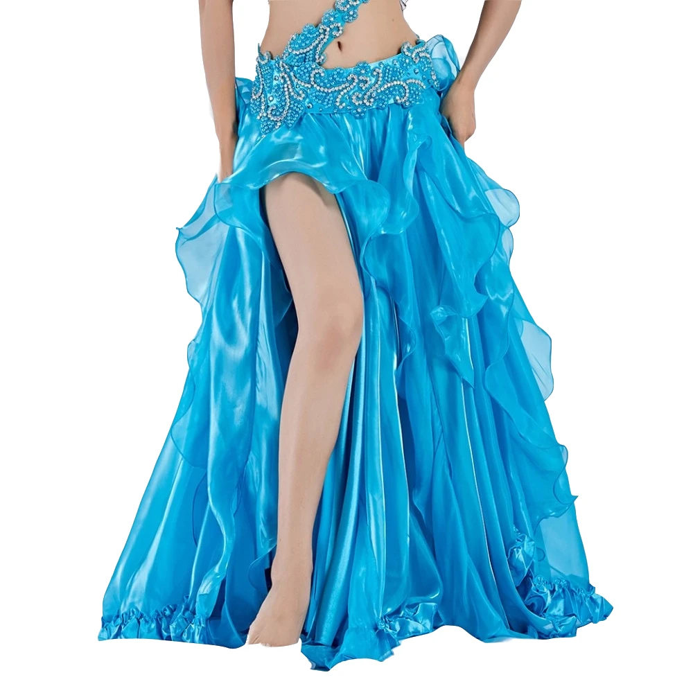 2019 Women Dance Clothes Accessories Long Maxi Full Circle Skirts Organza Side Split Satin Belly Dance Skirt (without belt)