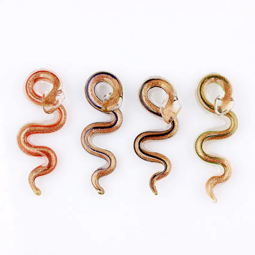 QianBei Hot Sell Wholesale 6pcs Handmade Murano Lampwork Glass Mix Color Sand Snake Pendant Necklace