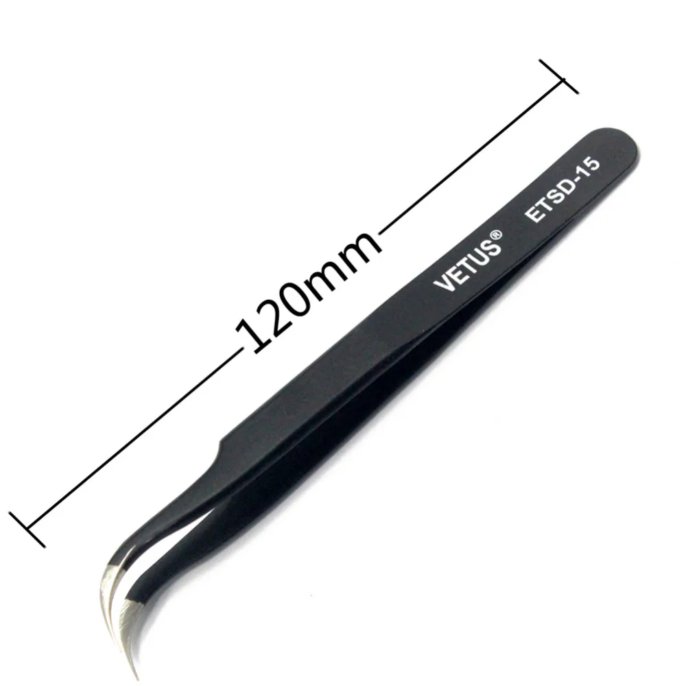 Aidetek New Steel Curved Tweezers anti-static's ESD safe SMD SMT transistor diodes chips ESD-TS-15