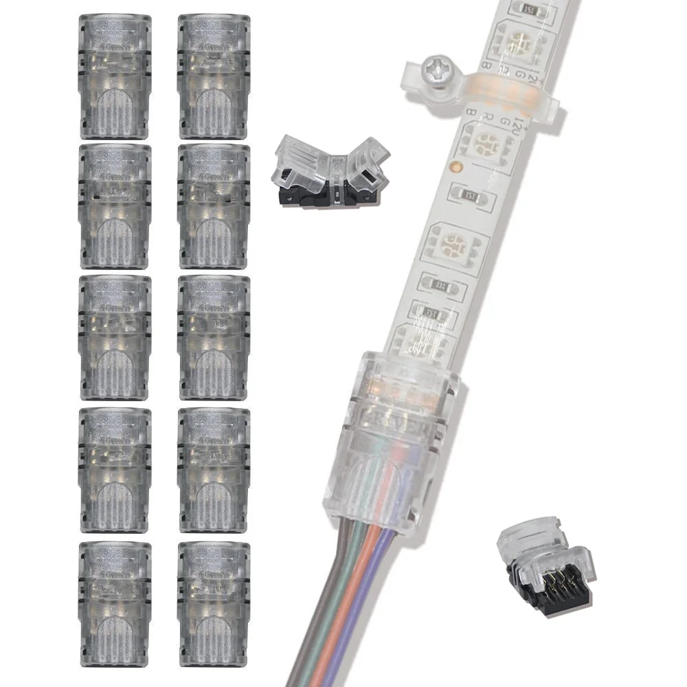 necen 10 pecas a prova dagua ip65 5050 fita led condutor de conexao de luz tira led para conector de fio para 10 mm rgb 01