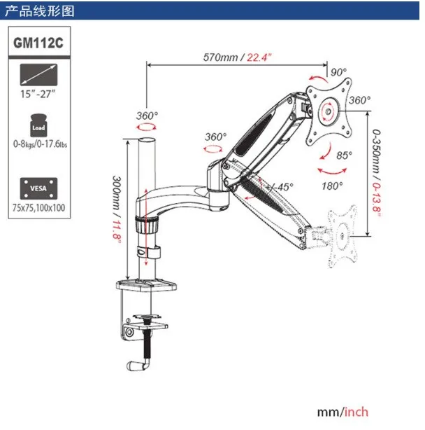 Soporte de pared para monitor de escritorio, nuevo y de alta calidad, capacidad de carga de 9-20kg, puntal de Gas, 17 "-27", pantalla plana, 2019