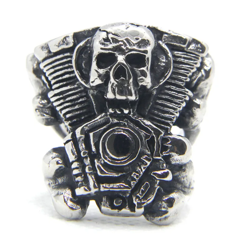 Size 7-14 New Design Motor Engine Ring 316L Stainless Steel Fashion Jewelry Biker Style Skeleton Ring