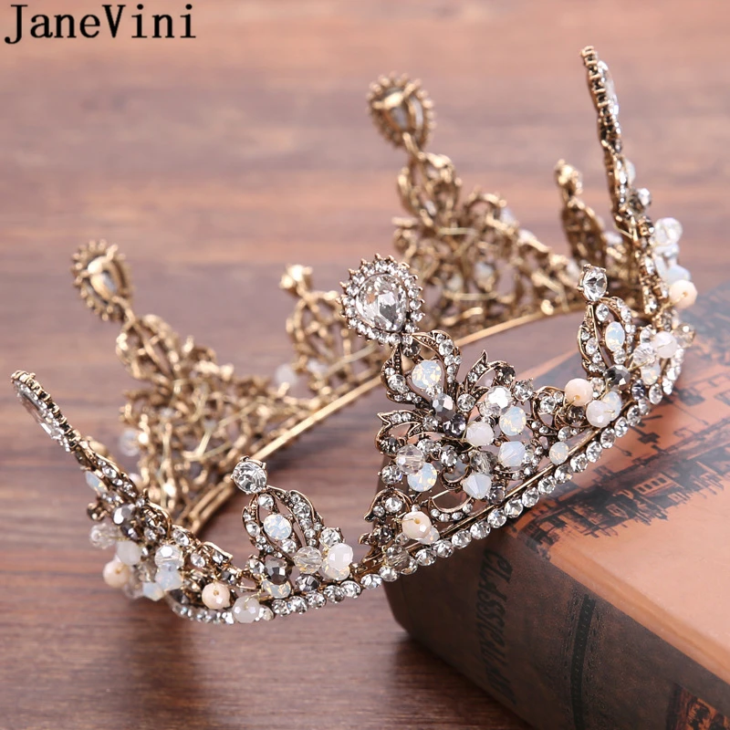 

JaneVini 2020 Vintage Baroque Bridal Crowns for Wedding Silver Full Round Crystal Beaded Princess Headbands Wedding Accessories