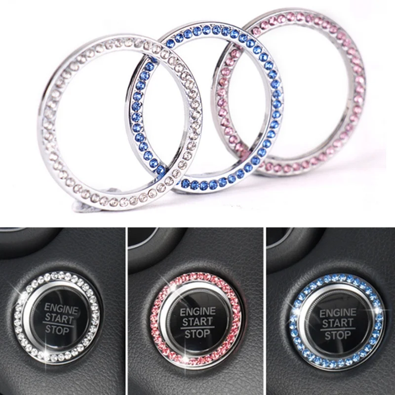 Fashion Crystal Rhinestone Decor Car Engine Start Stop Ignition Key Ring For Fiat Panda Bravo Punto Linea Croma 500 595