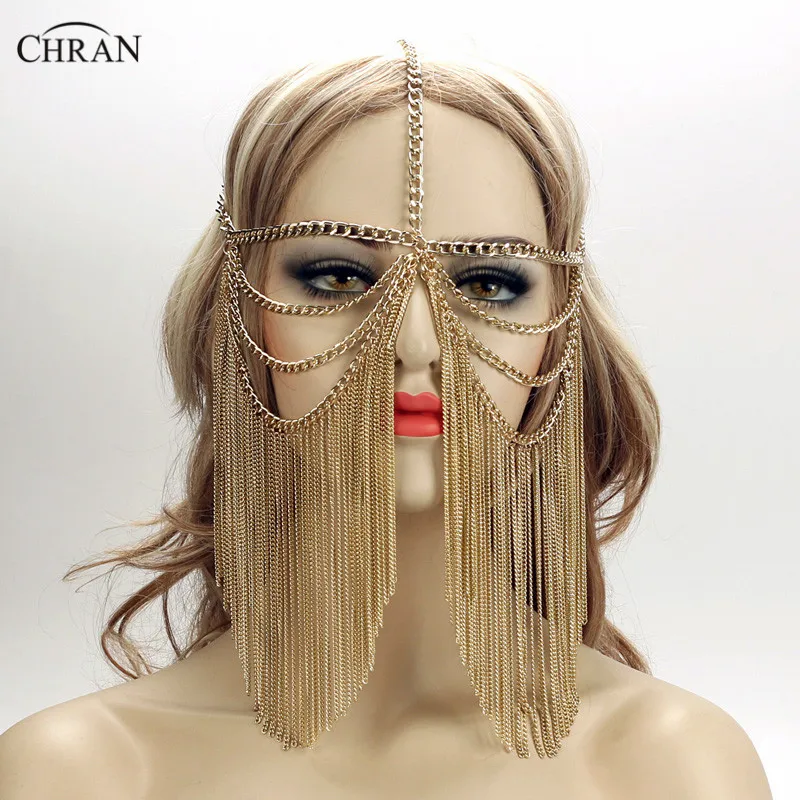 

Chran Sexy Gothic Multi Layer Tassel Head Chain For Women Headdress Jewelry Forehead Headband Face Mask Bodychain