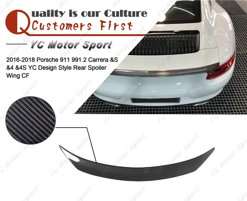 Car Accessories Carbon Fiber YC Design Style Rear Spoiler Fit For 2016-2018 911 991.2 Carrera & S & 4 & 4S Trunk Deck Lid Wing