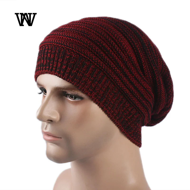 Striped Baggy Skullies Beanies Hats for Men Winter Cap Women\'s Outdoor Bonnet Hat Female Soft Warm Knitted Hat for Boys TTM-CZX9