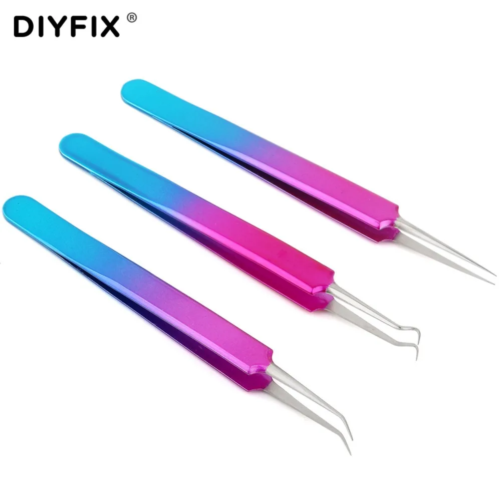 DIYFIX Acne Needle Tweezers Stainless Steel Blackhead Acne Remover Face Care Tool Extention False Eye Lash Eyelashes Hand Tools