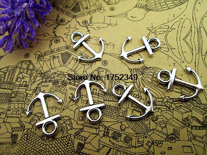 

25pcs--Anchor charms, Antique Silver Anchor Charm Pendants 15x18mm