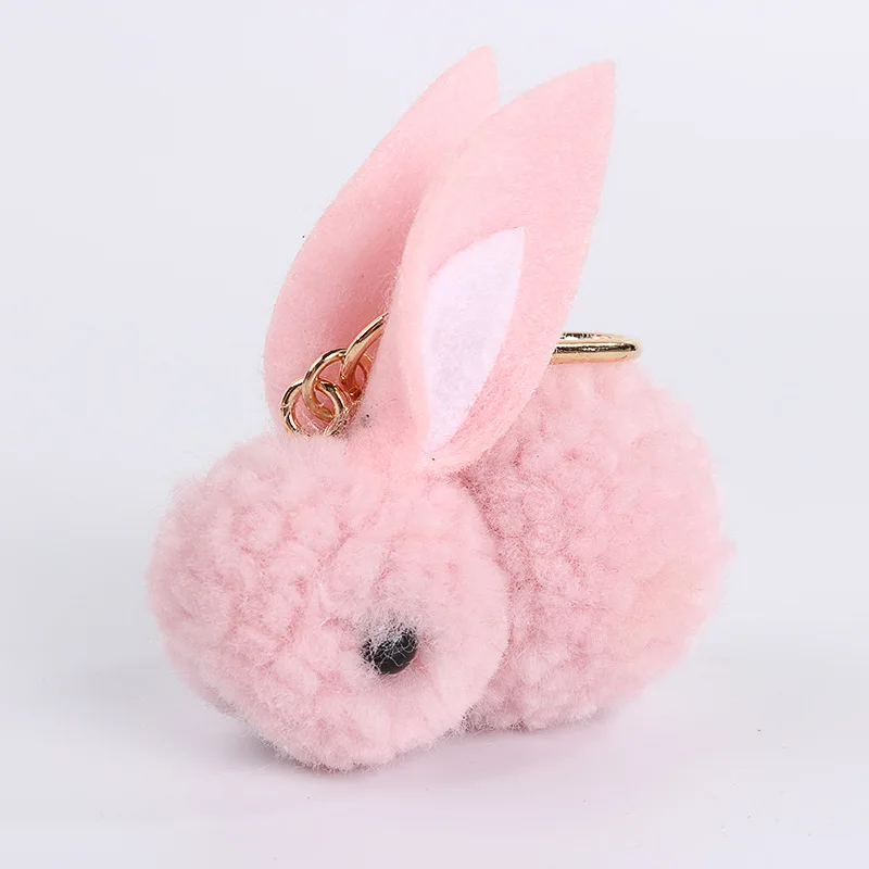 

Lovely Rabbit Felt Fur Ball Keychains Headset Bag KeyringsPurse Bag Pendant For Car Women Key Chains