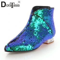 DoraTasia stivaletti donna nuovo arrivo 32-43 punta a punta tacchi bassi Chelsea paillettes Cover autunno inverno stivali scarpe donna