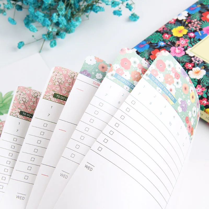 New Arrival Cute PU Leather Floral Flower Schedule Book Diary Weekly Planner Notebook School Office Supplies Kawaii Stationery