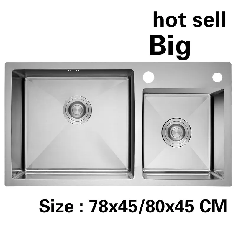 

Free shipping Apartment high quality kitchen manual sink double groove do the dishe 304 stainless steel hot sell 78x45/80x45 CM