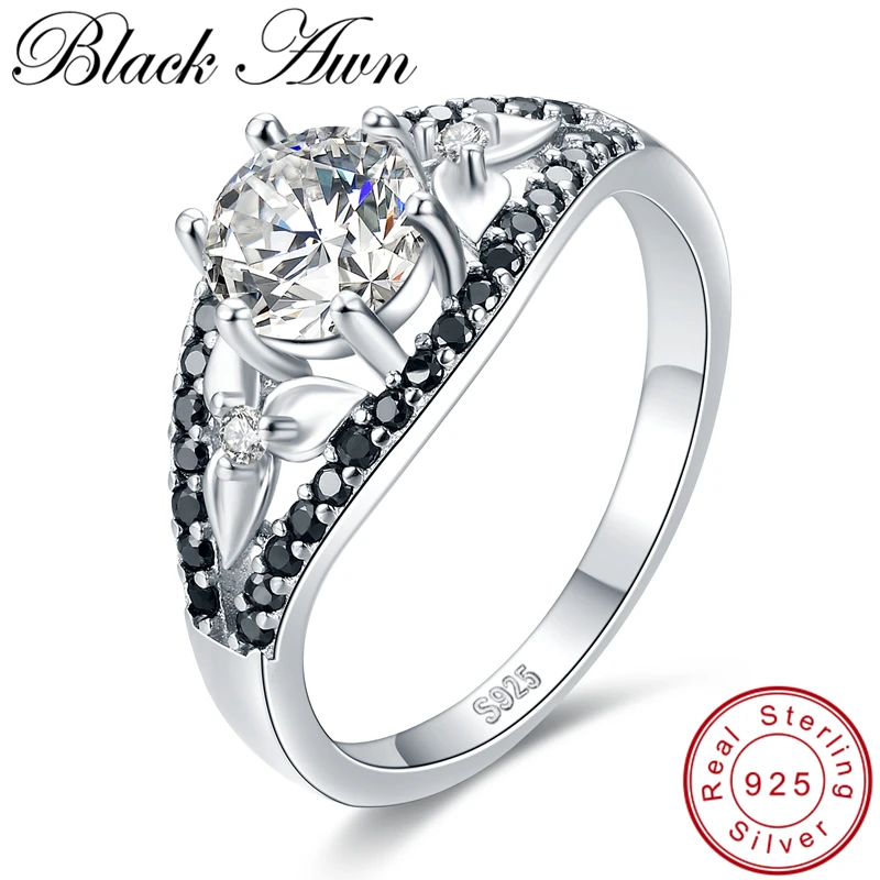 

[BLACK AWN] 925 Sterling Silver Jewelry Engagement Rings for Women Female Bijoux Finger Ring Silver 925 Jewelry G082