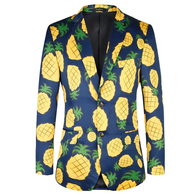 

Fashion Pineapple Flower Pattern Print Suit Jacket Men Coat Casual Custom Made Suit Blazer Party Stage Peform Dress Suit Jacket