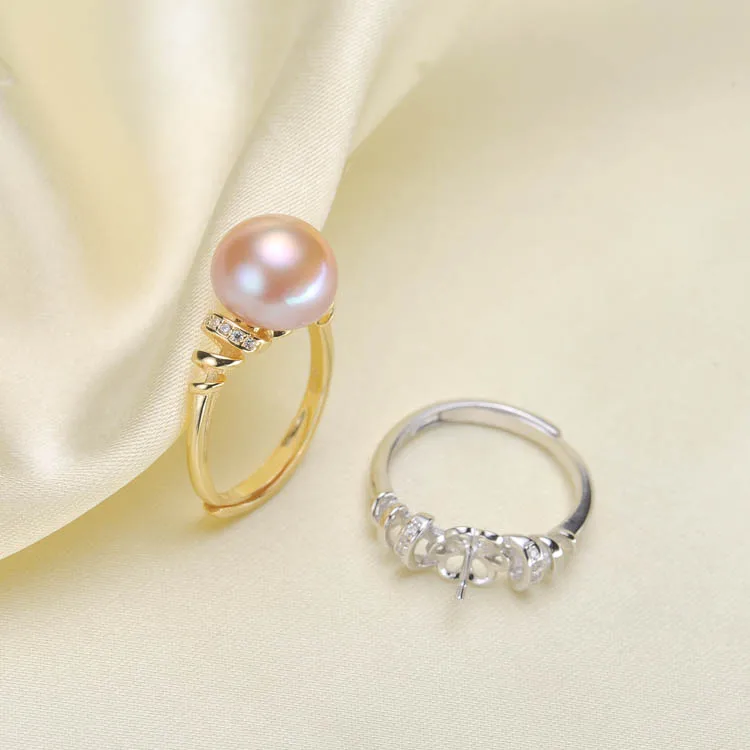 

S925 Sterling Silver Adjustable Pearl Rings Settings Women DIY Pearl Rings Components Silver&Gold 2 Colors 3Pcs/Lot