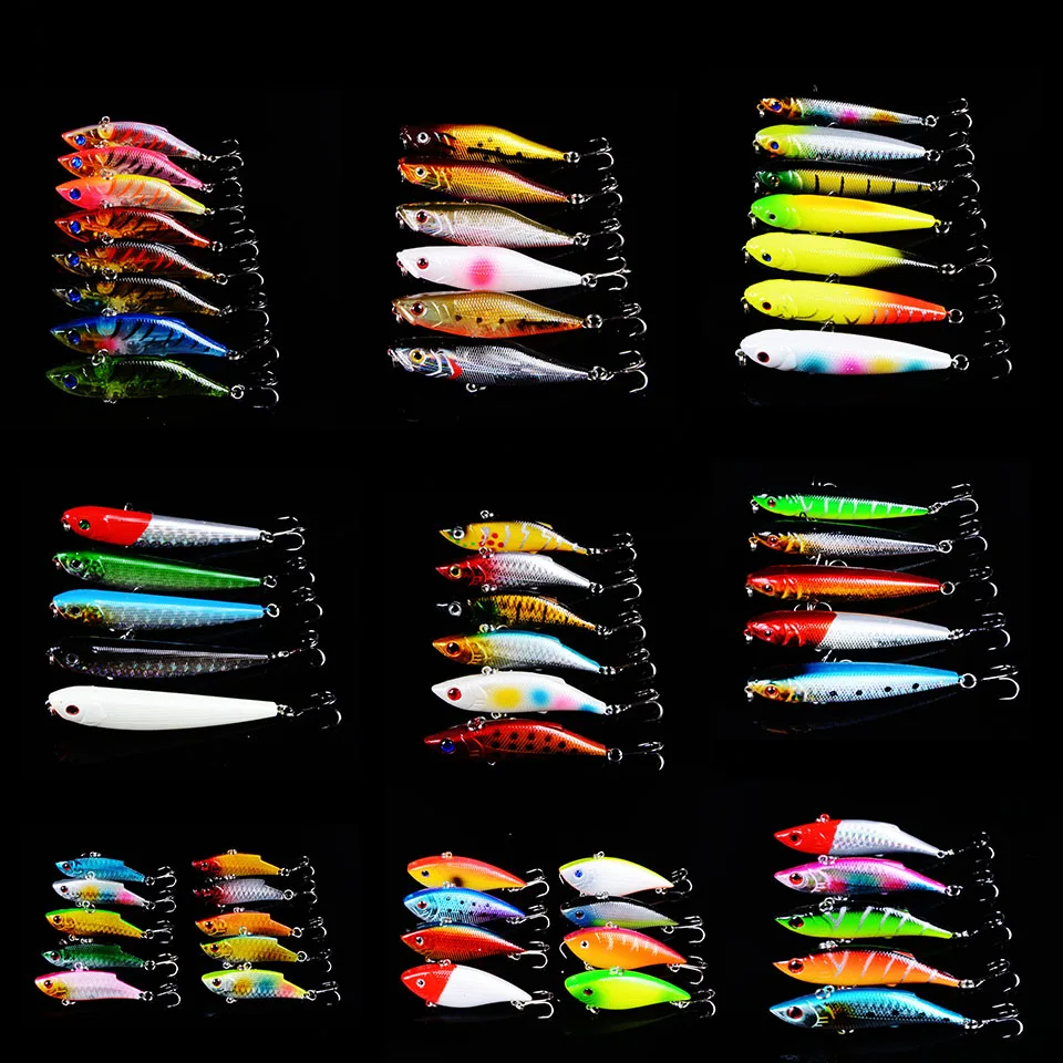 60pcs Mixed Fishing Lure Set isca artificial fishing kit Minnow Fishing Wobblers 60 colors Crankbait Hard Fishing Tackle 3D Eyes