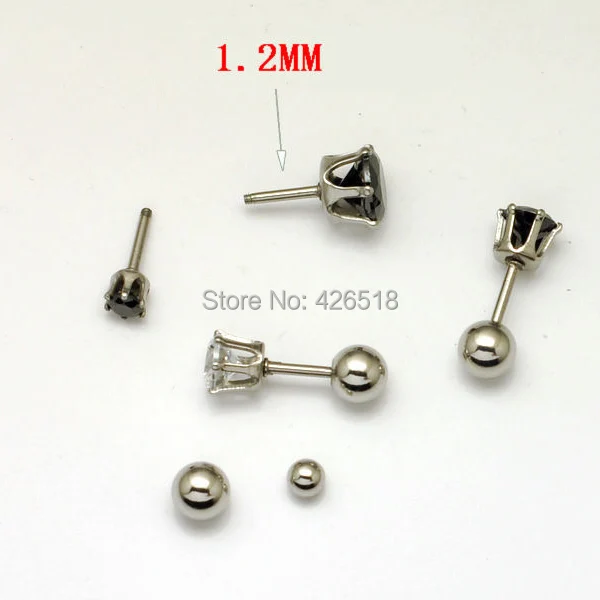 2PCS 4 5 6 7 8mm Diameter Clear Black Zircon Crystal Stainless Steel Men Women Screw Back (pierced) Stud Earrings