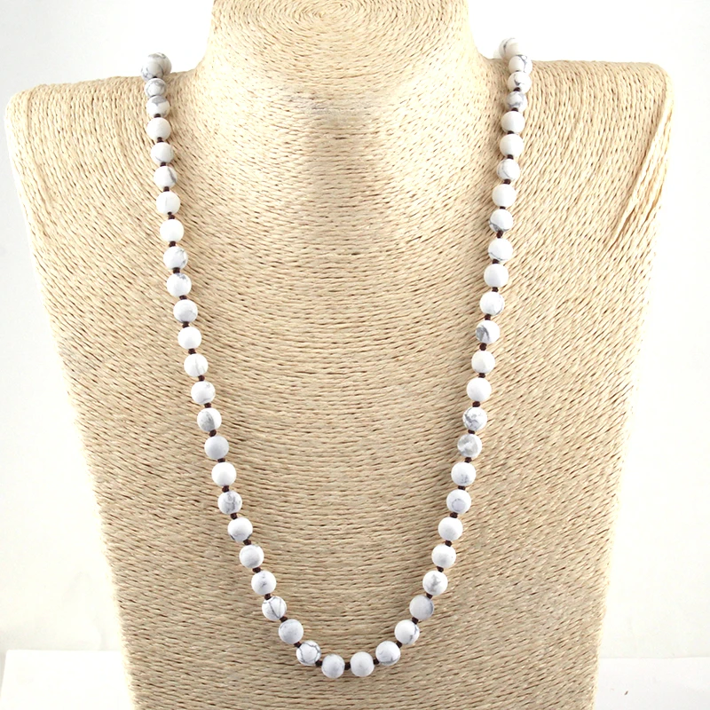 Fashion Jewelry Frosted 8MM MATT Semi Precious Stones long Knotted Necklace