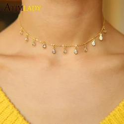 2024 New gold color delicate tear drop cz paved mulity cz charm pendant choker necklace for women girl fashion jewelry