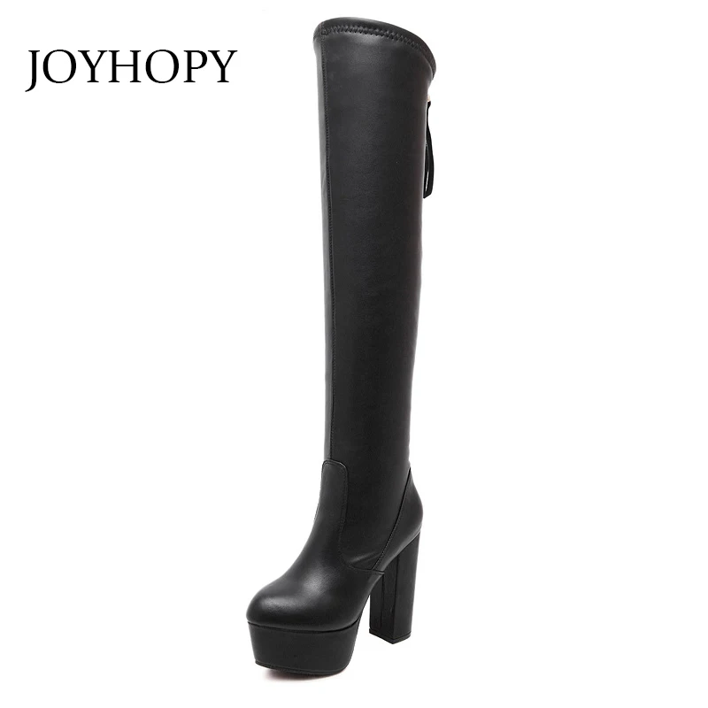 

High Heel Over The Knee Boots Autumn Winter Women PU Leather Lean Legs Platform Shoes Thick Heel Woman Elastic Long Boots WB1419