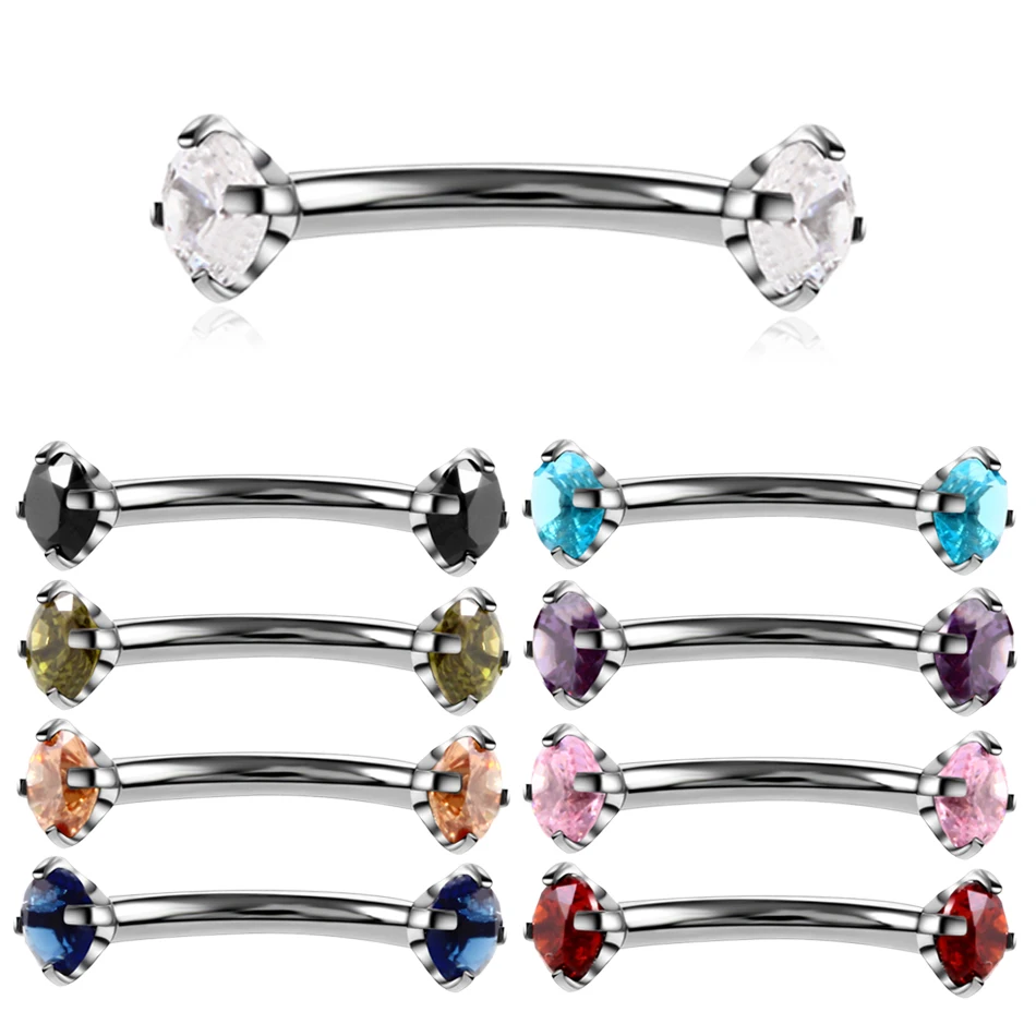 1pc Surgical Steel Eyebrow Gem Curved Ring Eyebrow Pircing Curved Barbell Banana Piercings Body Jewelry Bijoux Earlets