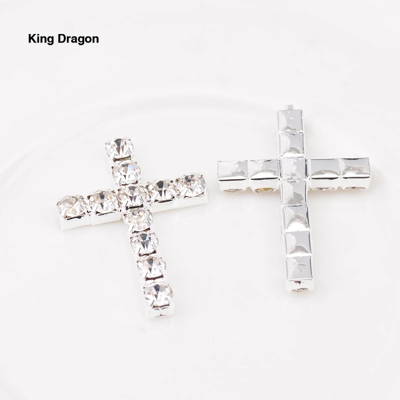 New Arrival Rhinestone Cross Embellishment Used On Necklace Or Decoration 16MM*22MM 10PCS/Lot Silver Color KD543