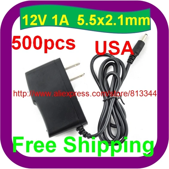 500 pcs  DC 12V 1A/1000mA USA PLUG Power Supply Adapter for CCTV Cameras Sky Netgear Routers 12W adapter