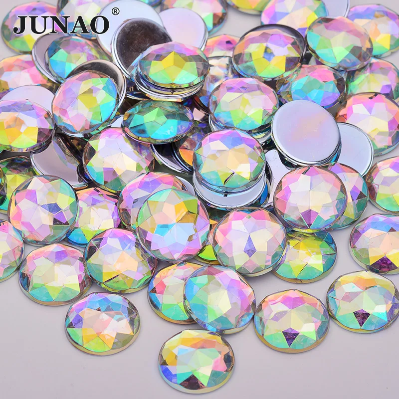 6 8 10 12 20 18 30 36 52mm Large Clear AB Rhinestone Applique Flatback Acrylic Gems Round Crystal Stones Non Sew Diamond Strass