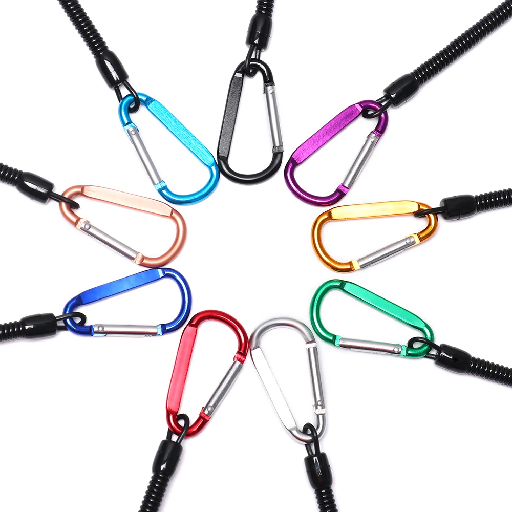 Camping Carabiner Keychain Plastic Retractable Tether Spring Elastic Rope Outdoor Portable Fishing Lanyards Security Gear Tool