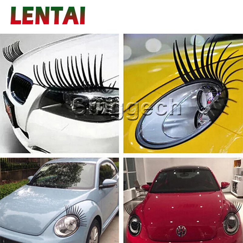 LENTAI 1Pair 3D Car Headlight Fake Eye Lash Stickers For Opel Astra J Peugeot 207 407 Hyundai I30 Skoda Rapid Renault Duster Kia