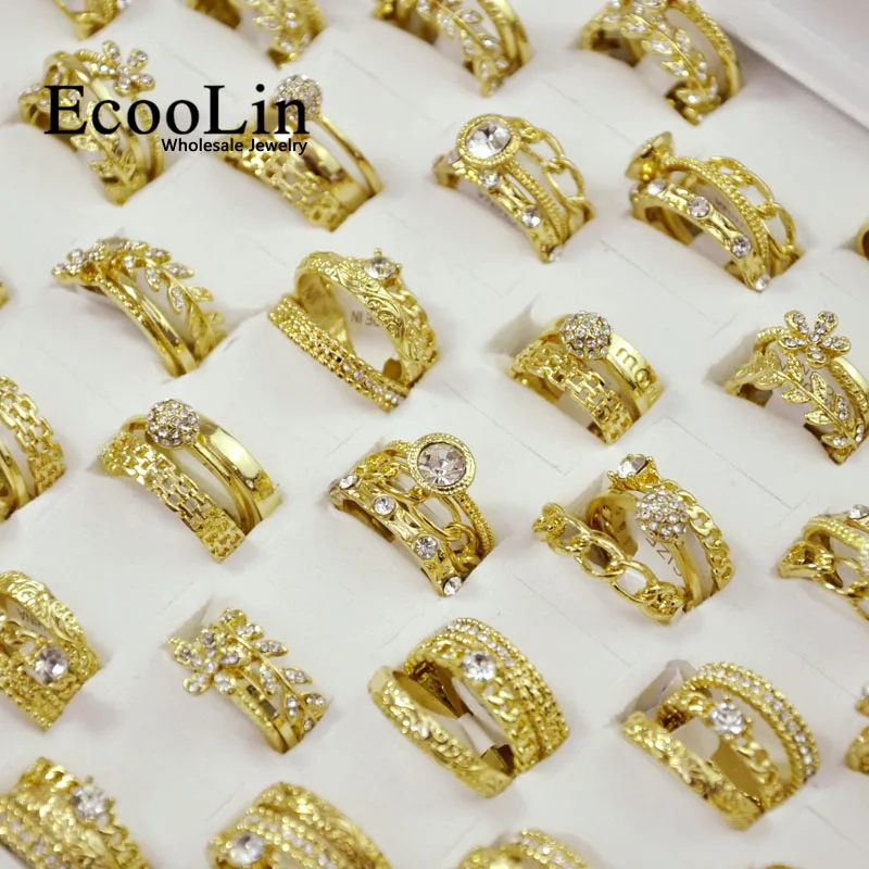 15 Pcs 5 Sets New 3 in 1 Zircon GoldPlated Women Rings Sets For Women Female Wholesale Jewelry Bulks Lot LR4038