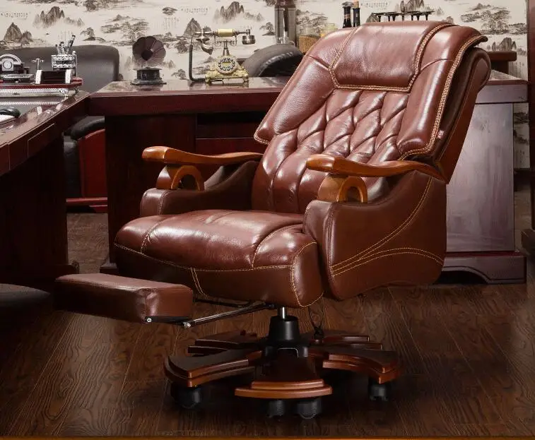 Real leather boss chair. Massage can lie office chair. .012