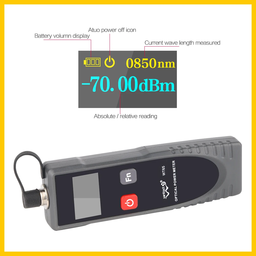 RZ Digital Fiber Optic Power Meter Handheld Network Cable Tester Mini Fault Locator Factor Meter  with 6 Optic Wave Length WT65