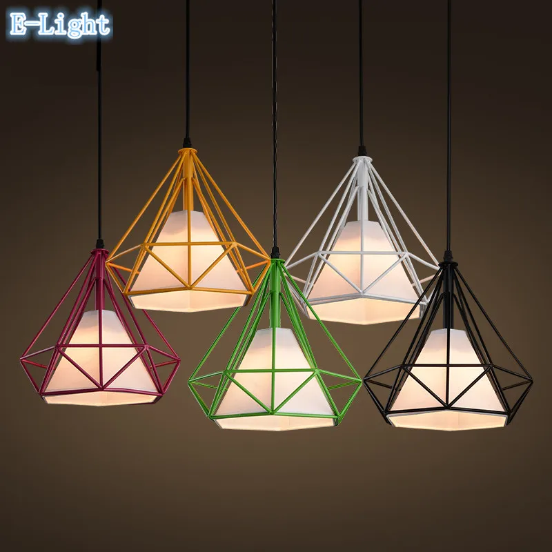 Colorful Birdcage Pendant Lamp Scandinavian Modern Minimalist Art Pyramid Iron Pendant Light Diamond Creative Restaurant Lights