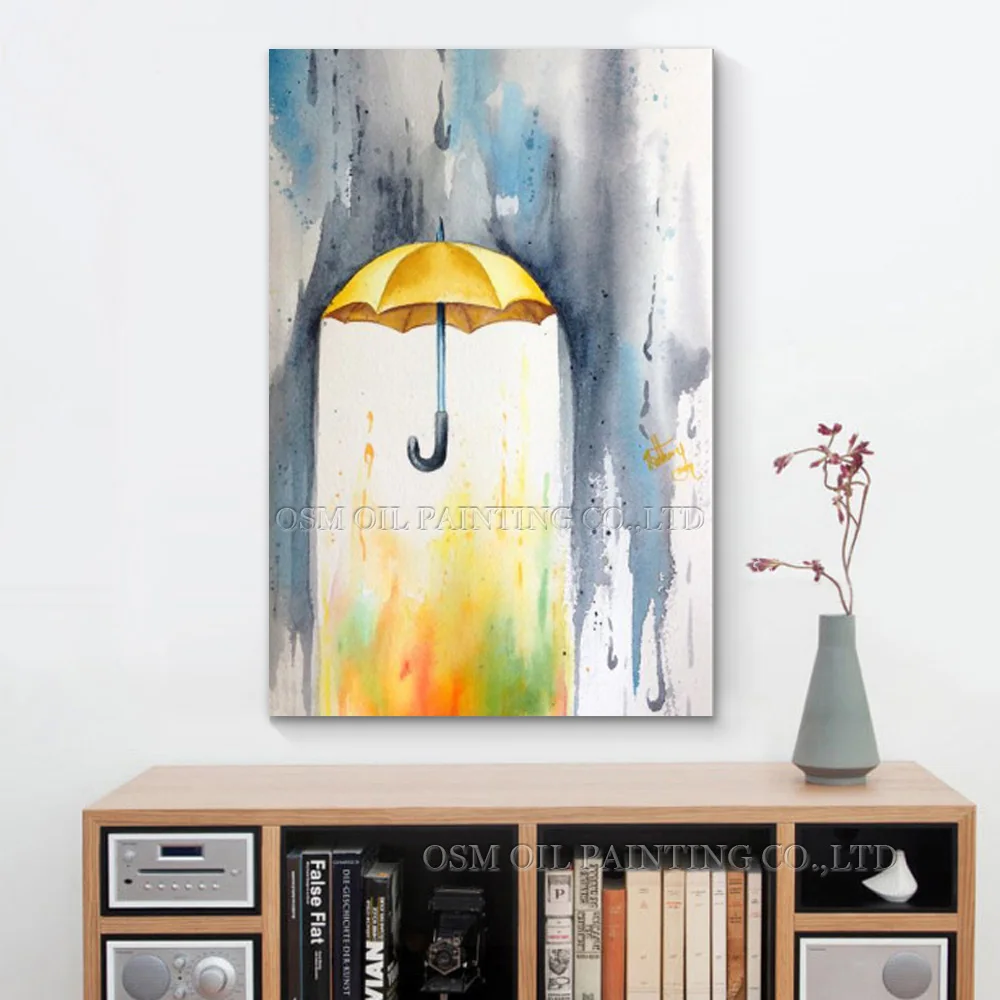 High Skilled Artist Handmade High Quality Abstract Modern Wall Painting for Living Room Abstract Yellow Umbrella Oil Painting