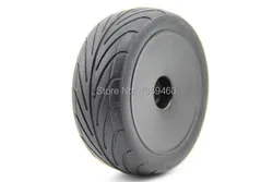 Pre-Glued 4pcs 1/10 Buggy Tires Tyre(On-Road) Black Dish Wheel Rim fits for 1:10 4WD Buggy Car 1/10 Tire