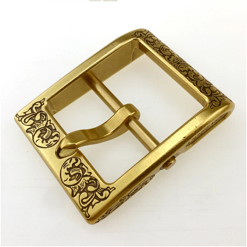 DIY leather craft tri-glide solid brass carved pattern pin buckle 4.0cm inner width