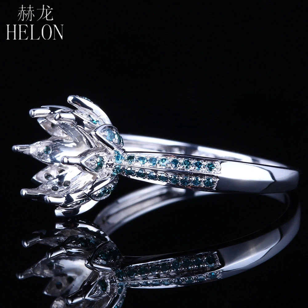 HELON بريليانت 0.4ct الأزرق الماس شبه جبل خاتم فضة 925 اللوتس زهرة الخطبة خاتم الزفاف الجميلة جولة قطع 8-9 مللي متر