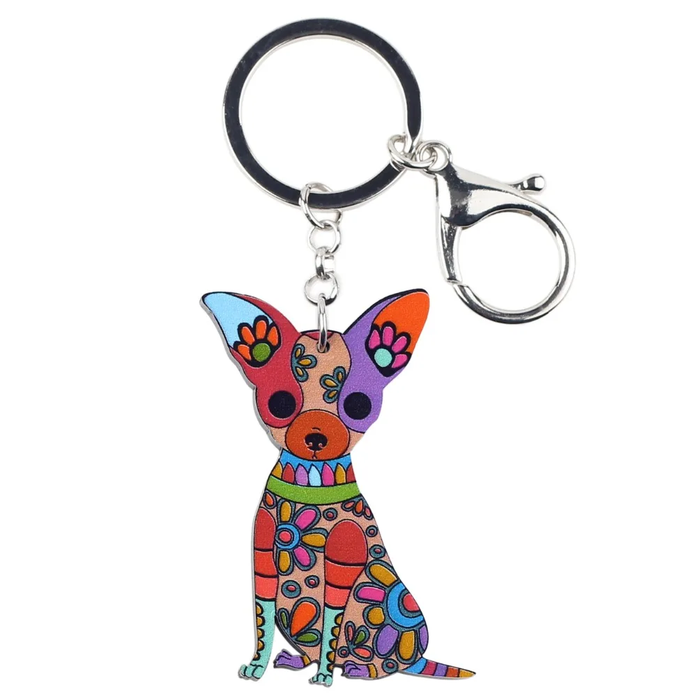 WEVENI Original Acrylic Chihuahua Dog Key Chain Key Ring Bag Charm Car Keychain Accessories New Fashion Jewelry For Women