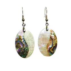 European And American Fashion 1 Pairs Oval White + Green Abalone Shell Ladies Earrings