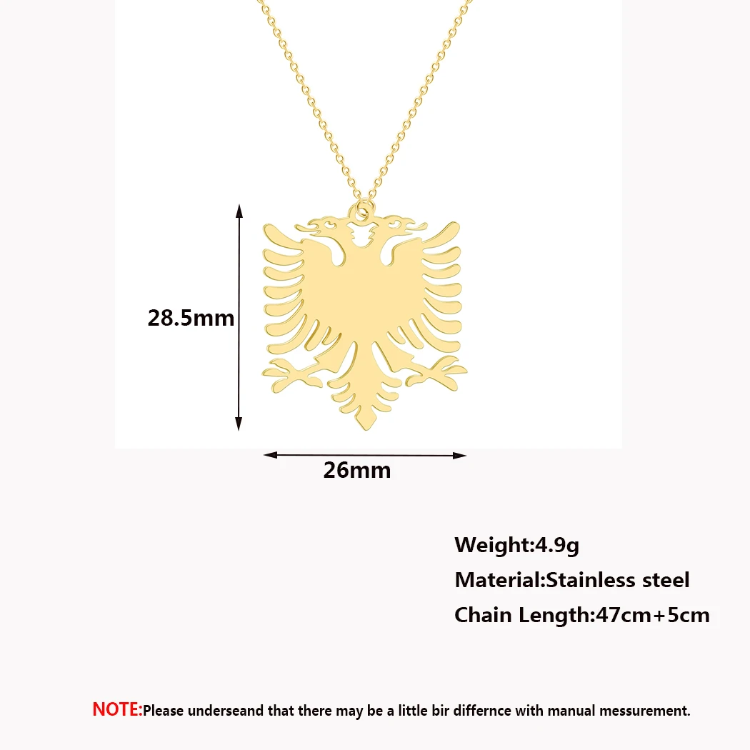Kinitial New Albania Double Eagle Pendants Necklaces Stainless Steel Choker Jewelry for Women Girls Ethnic Gifts bijoux femme