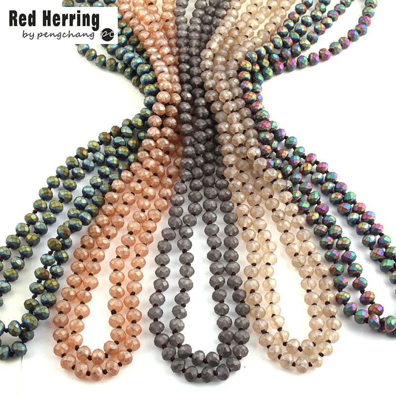 Fashion Bohemian Tribal Jewelry Frosted Crystal knotted long Halsband 5X8 Glass Crystal Necklace