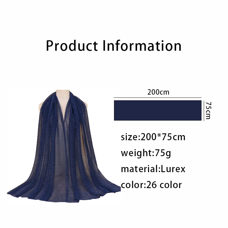 Turkish Lurex Pleated Glitter Scarf Muslim Shimmer Hijab Crinkle Shiny Shawl Women Plain Wrinkled Headscarf Woman Party Stoles