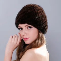 MPPM Women Real Mink Fur Hat Winter Fur Hat New Winter Mink Fur Beanies Cap for women free size casual natural fur women's hat