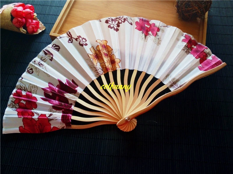 500pcs/lot Fast shipping Chinese Style flower Silk Folding Fan Curved blade Hand Fans For Wedding Christmas Party gift