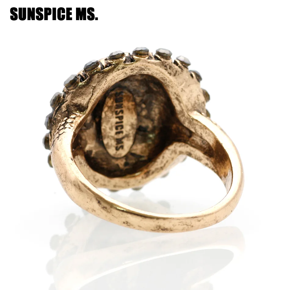 SUNSPICE MS. Luxury Turkish Full Rhinestone Ring Vintage Crystal Antique Rings For Women Gold Color Wedding Gift Indian Jewelry