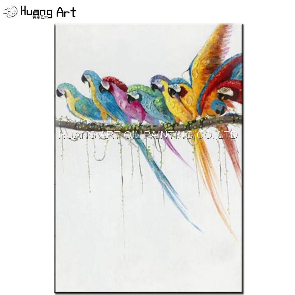 Large Size Free Shipping 100% Hand-painted Oil Painting Group of Beautiful Parrot in the Tree Branches Home Decoration Pictures